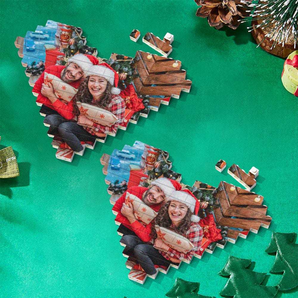 Gift For Christmas Personalized Building Brick Custom Photo Block Heart Shaped - Giftlab