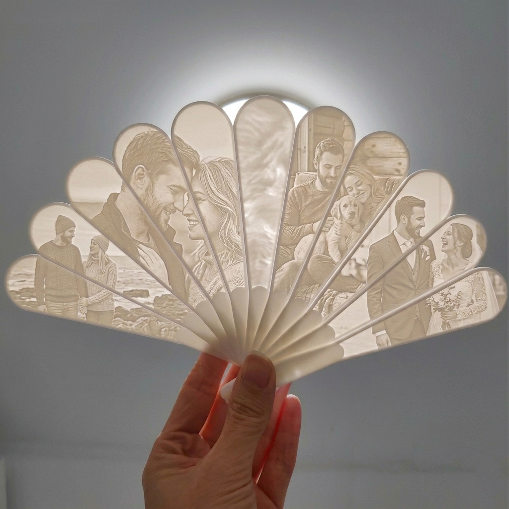 Custom 3D Printed Lithophane Photo Fan - Personalized Picture Night Light - Anniversary & Wedding Gift