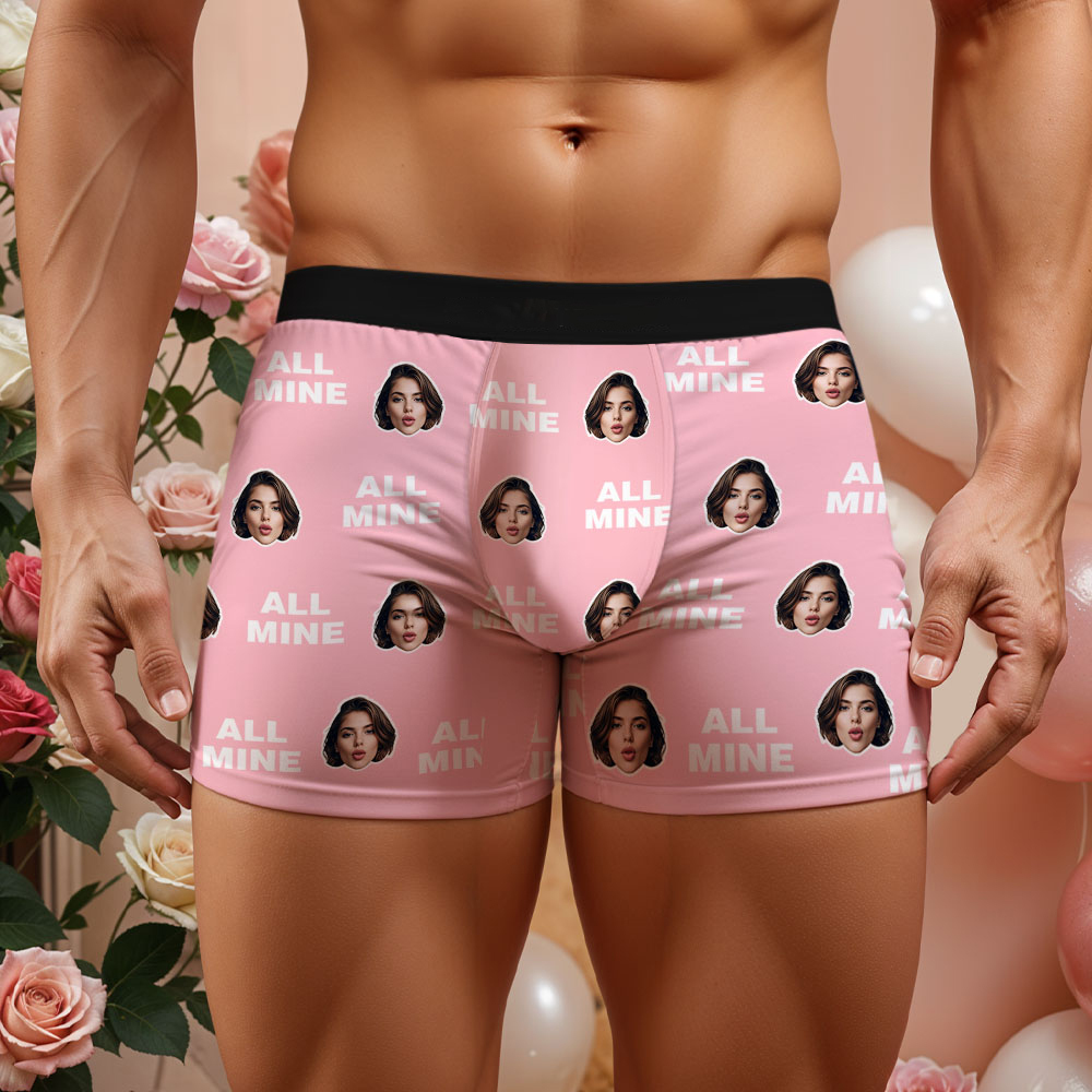 Custom Men's Face Boxer All Mine Face Boxer Briefs Personalized Red Face Boxer Briefs Valentine's Day Underwear Gift - Bestchristmasgifts