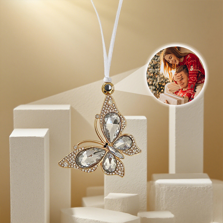 Custom Photo Projection Pendant Laser Colorful Butterfly Projection Pendant Car Decoration Christmas Ornaments