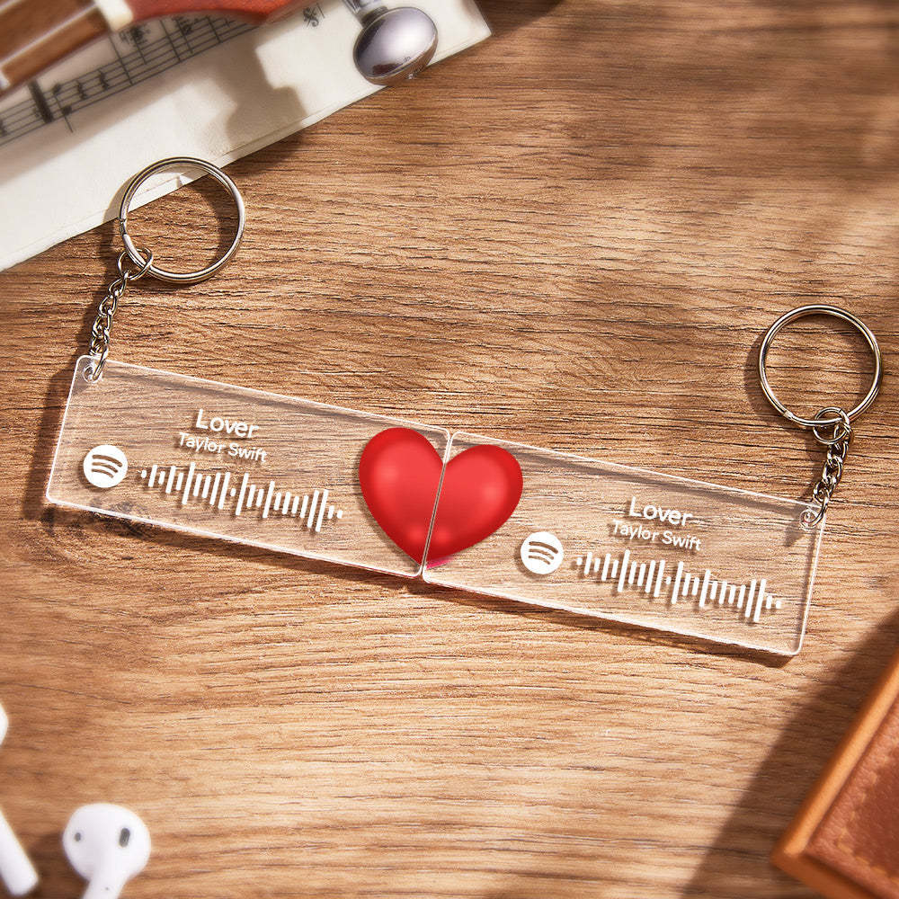 Scannable Custom Spotify Code Keychain Acrylic Music Plaque Heart Keychain Romantic Couple Gifts - Bestchristmasgifts