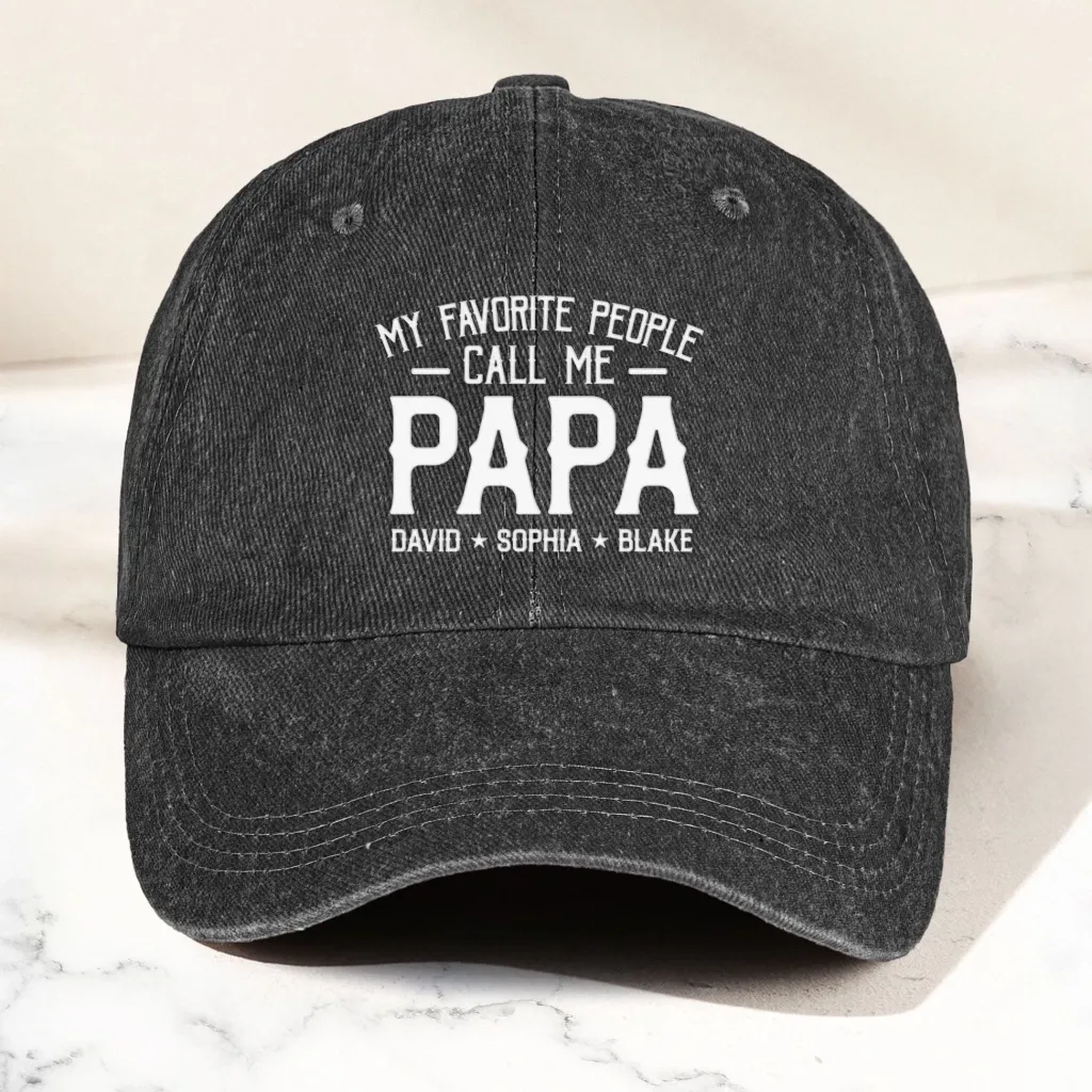 Personalized Washed Denim Cap with Kids’ Names – Custom Dad, Papa, or Grandpa Hat