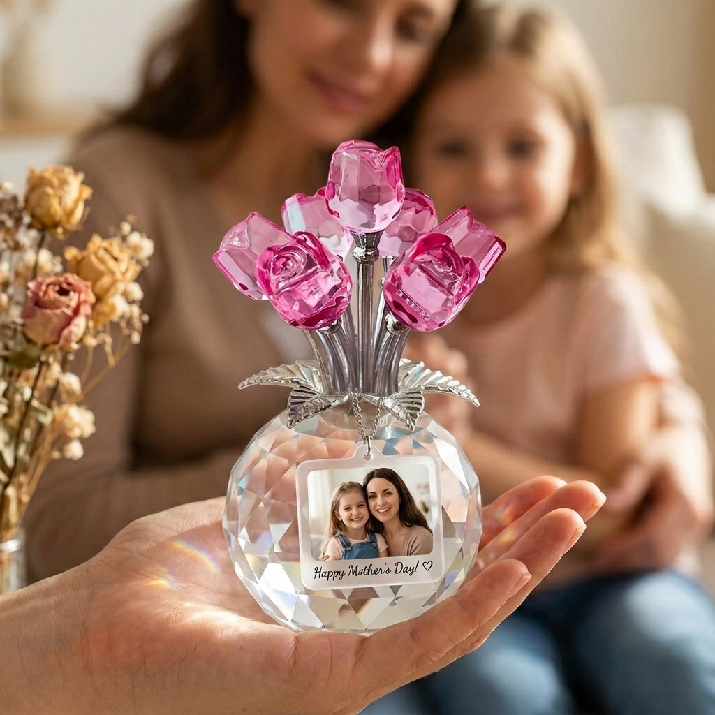 Personalized Crystal Rose Bouquet with Custom Photo - The Ultimate "Eternal Love" Mother's Day Gift