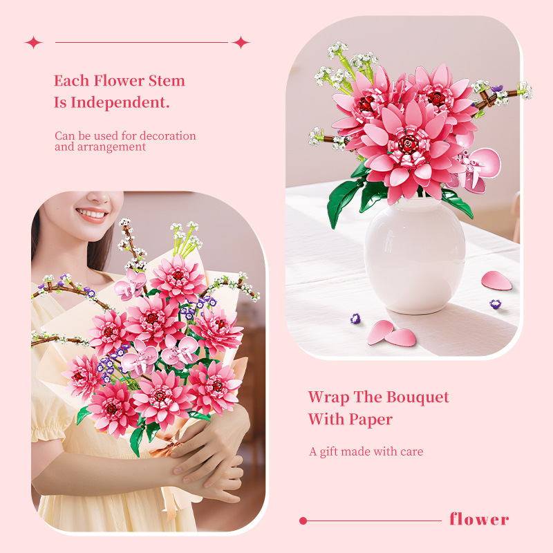 Flower Bouquet Building Set For Home Decor Willow Orchid Consolida Ajacis And Dahlia For Her