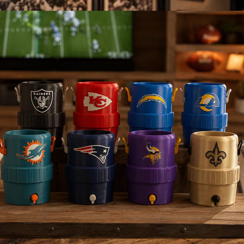 Football Inspired Can Cooler | 3D Printed Mini Water Cooler Can Holder | Personalized Team Gift | Multiple Sizes Available