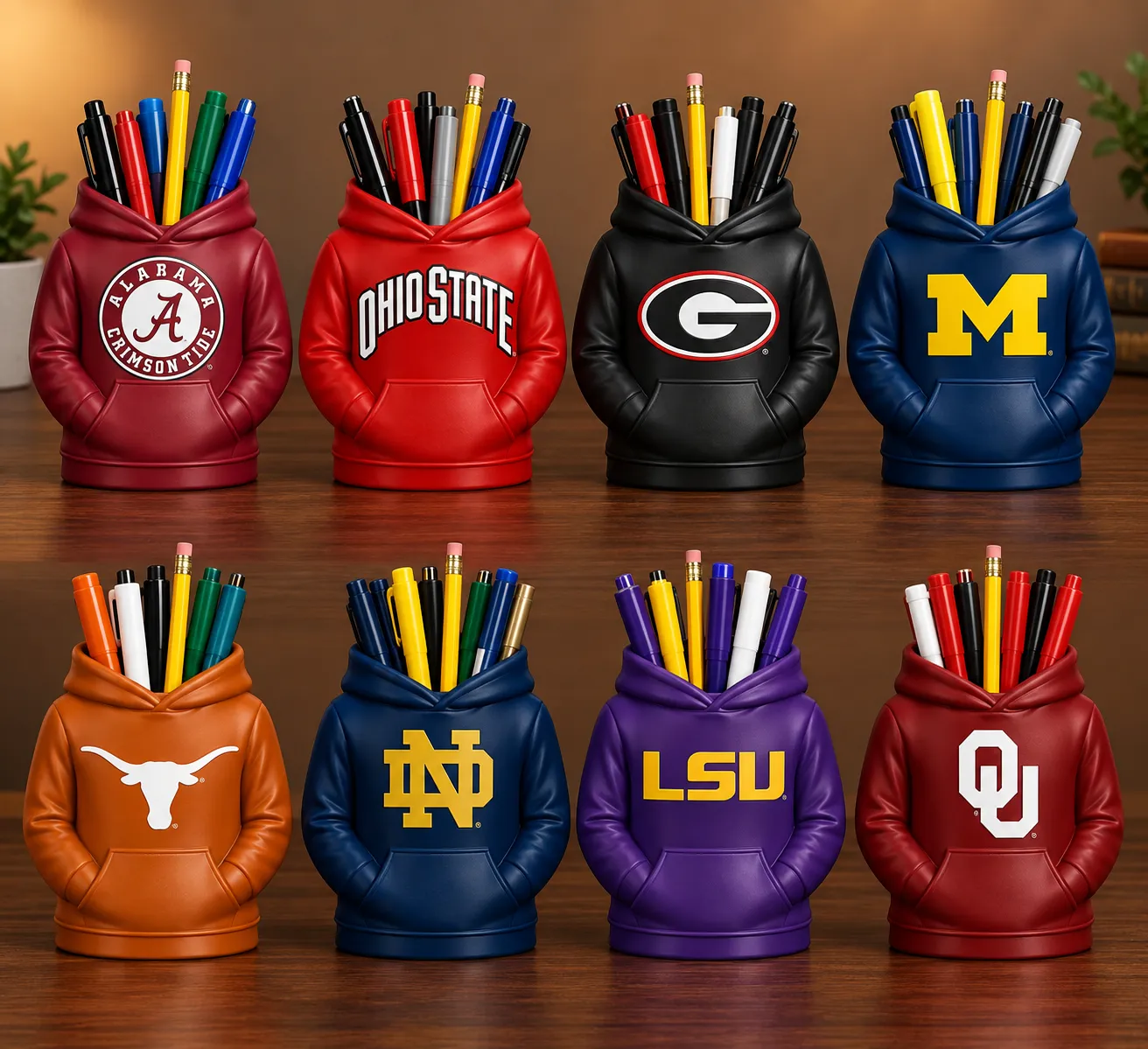 College Hoodie Desk Organizer, Pen Pencil and Utensil Holder, 3D Printed College Football Office and Kitchen Decor, Fan Gift