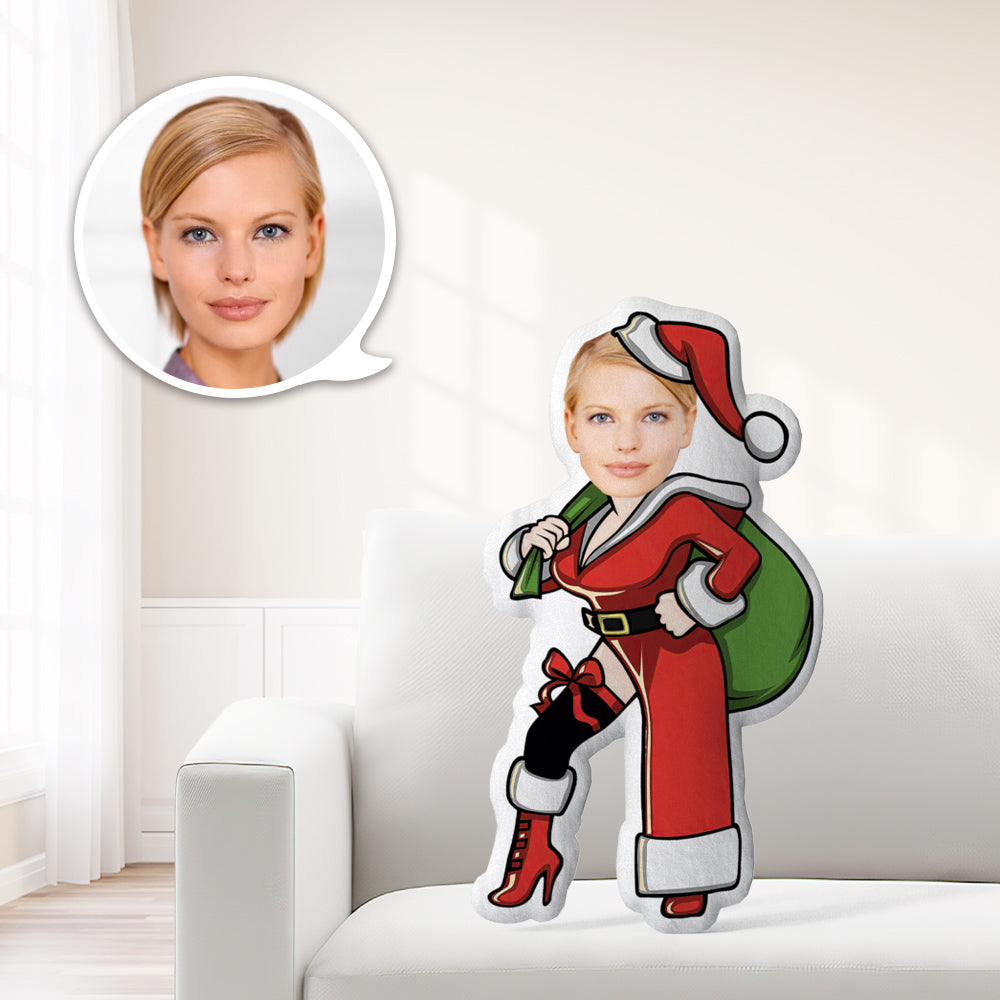 Funny Christmas Gift Personalized Face Doll Santa Pillow Custom Picture Portrait Minime Throw Pillow 