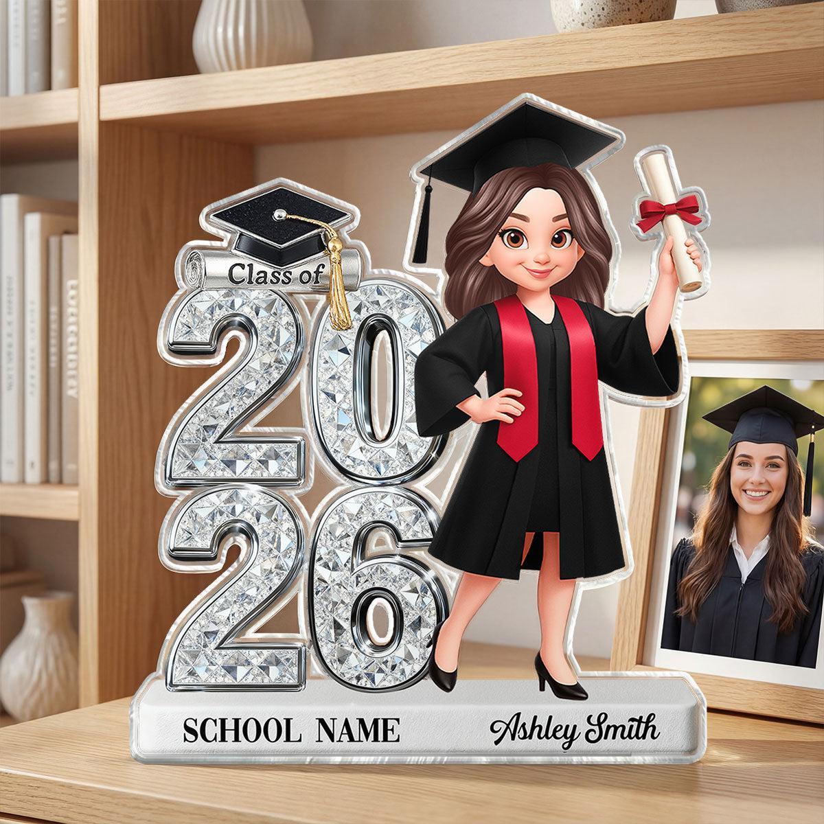 Custom Graduation Figure Doll Shiny Effect Class Of 2026 2027 Senior 2D Flat - Personalized Acrylic Block Plaque - Graduation Gift For Graduates, Daughter, Son