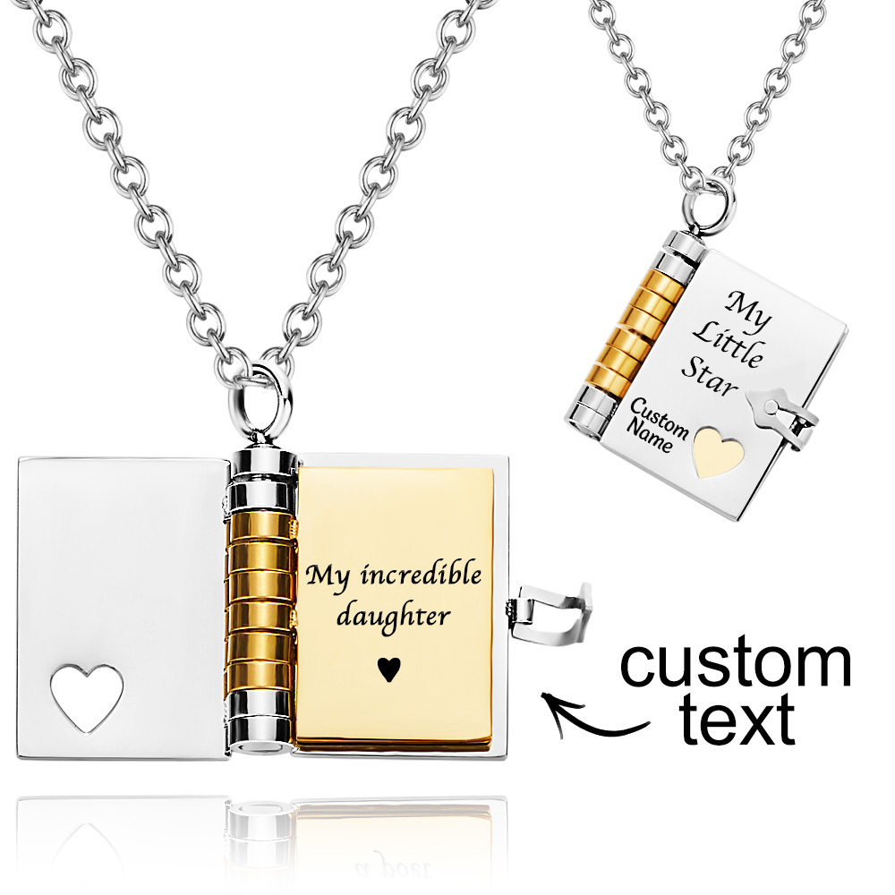 Personalized My Little Star Book Necklace – A Letter to My Daughter in a Locket, Adjustable Pendant with Message Inside, Meaningful Jewelry Gift