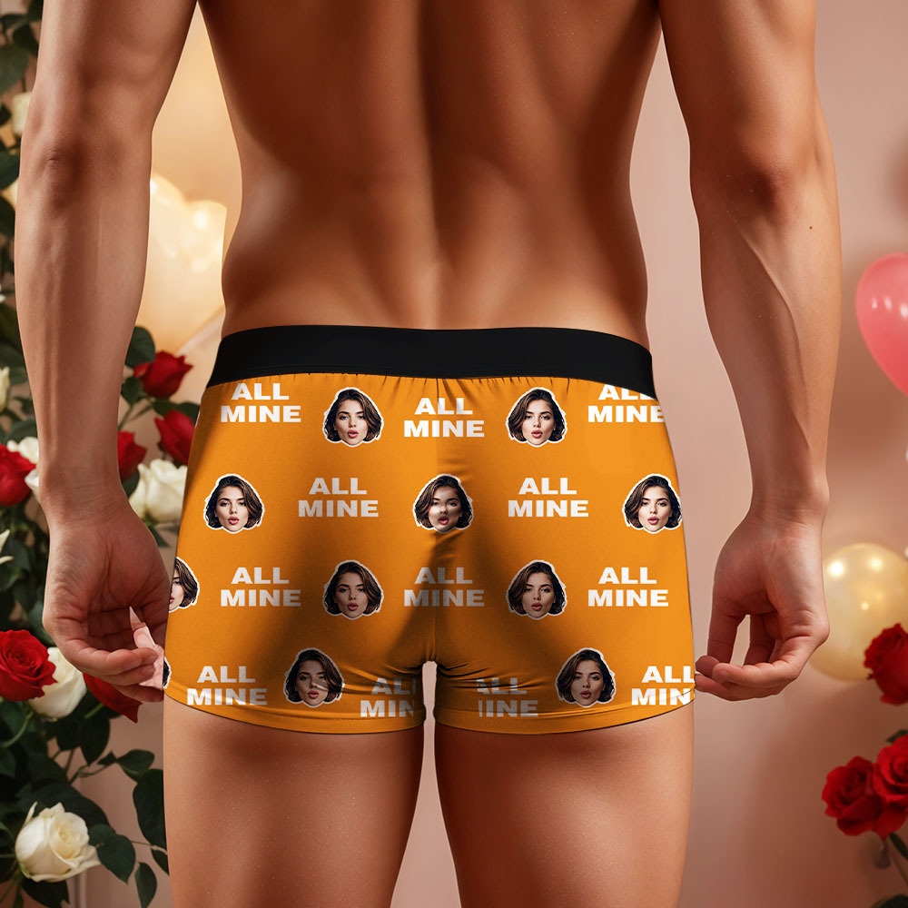 Custom Men's Face Boxer All Mine Face Boxer Briefs Personalized Red Face Boxer Briefs Valentine's Day Underwear Gift - Bestchristmasgifts