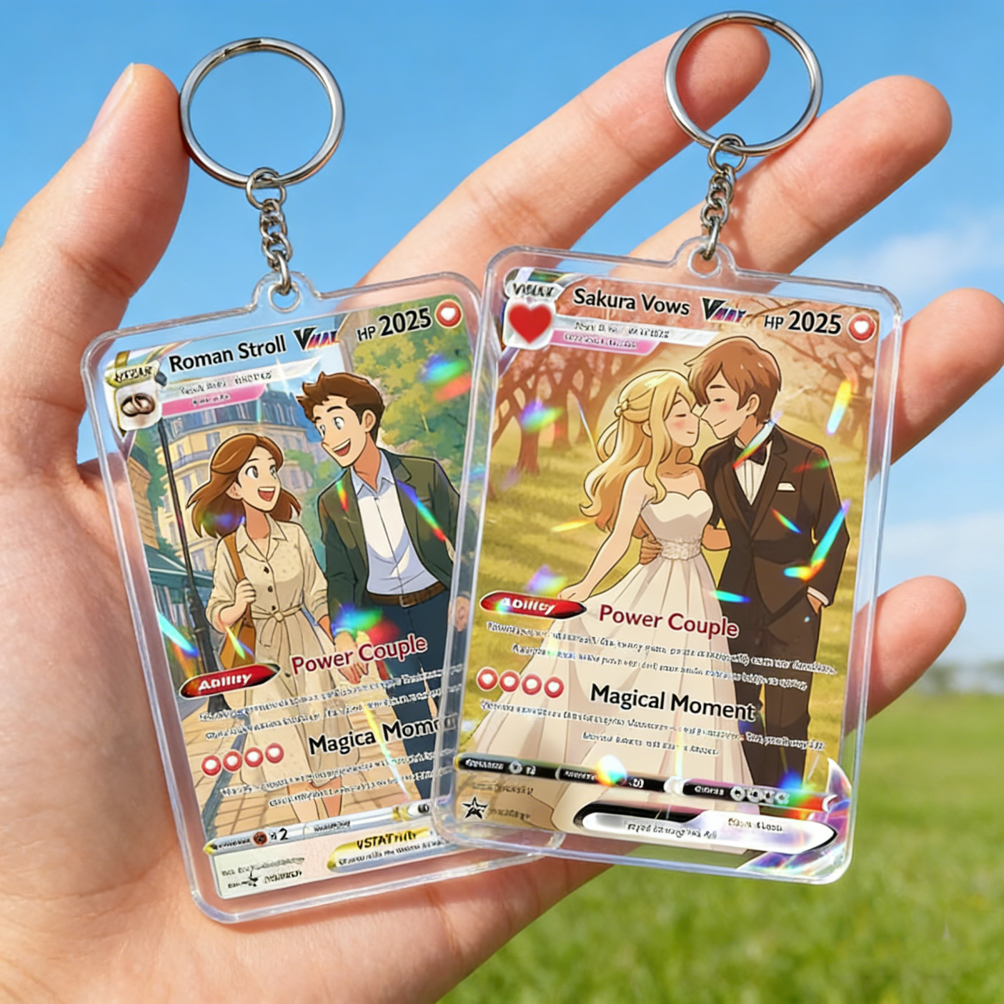 Personalized Photo Anime VMAX Card Keychain Fantasy Game Anime Card Acrylic Keychain Valentine's Day Gift for Couple