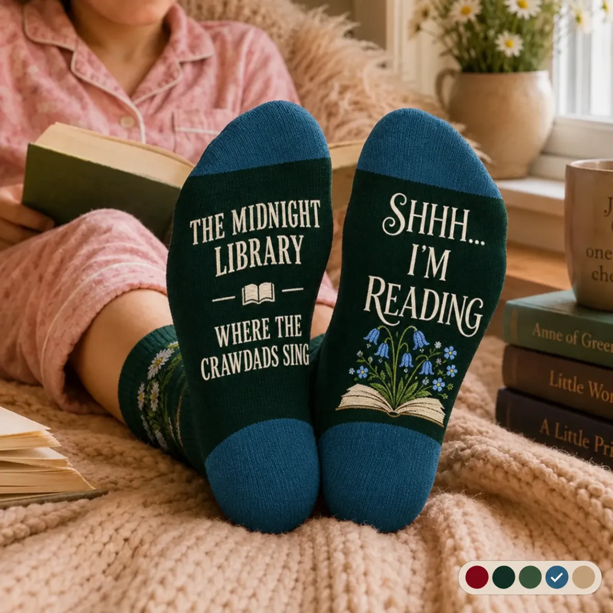Custom Crew Socks - Personalized Book Name and Birth Flower Bookish Gifts For Book Lovers, Bookworms, Readers