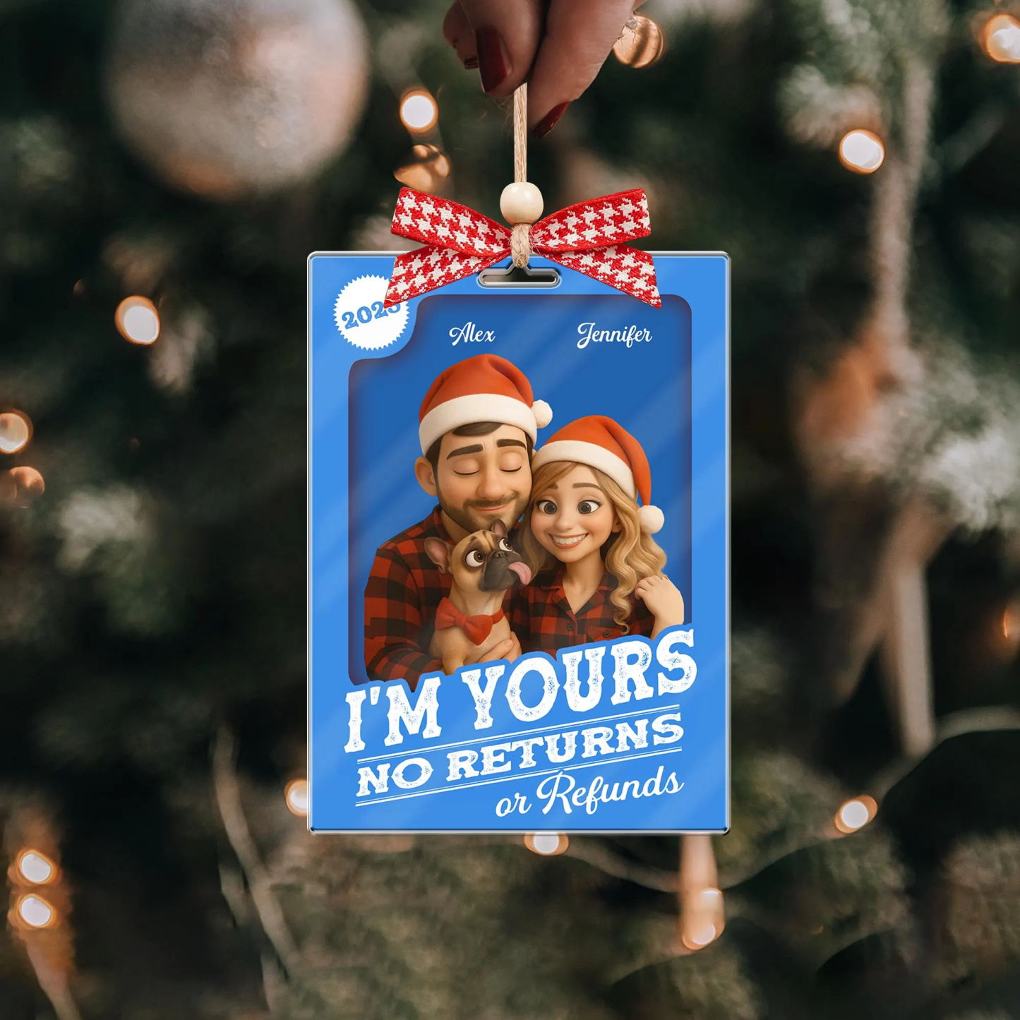 Custom Photo 2D Effect Figure Art Loving Couple, Personalized Couple Photo Acrylic Ornament, Couple 2D Block I'm Yours No Returns Ornament