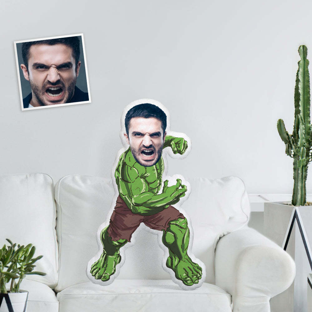 Personalized Face Photo Pillow Christmas Gifts Minime Doll Custom Hulk In Battle Throw Pillow For Family