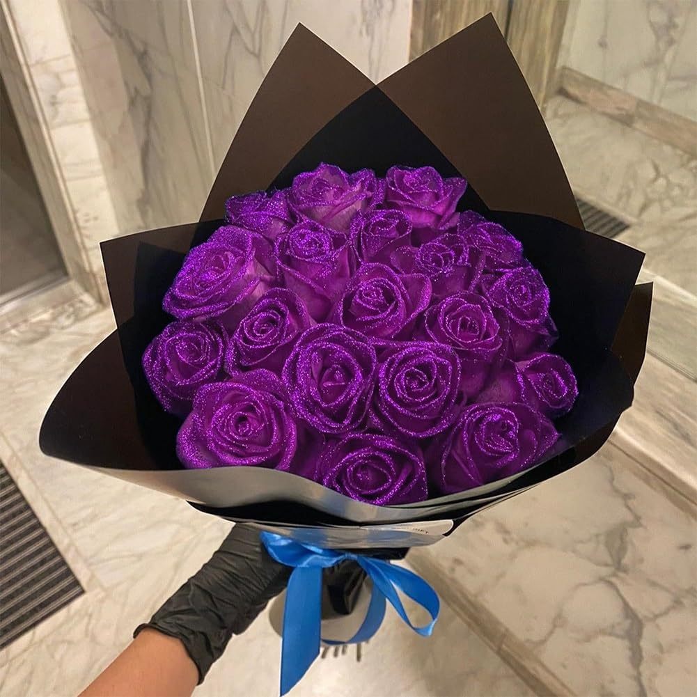 Glitter Rose Bouquet Personalized Glittery initial Eternal Rose Bouquet Anniversary Gifts for Her