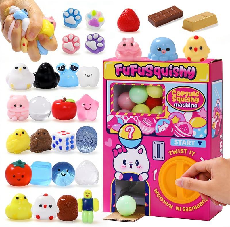 Squishy Capsule Toys for Kids, Mini Vending Machine Toy Set, Soft Stress Relief Squishies Party Favors, Classroom Rewards & Birthday Gifts