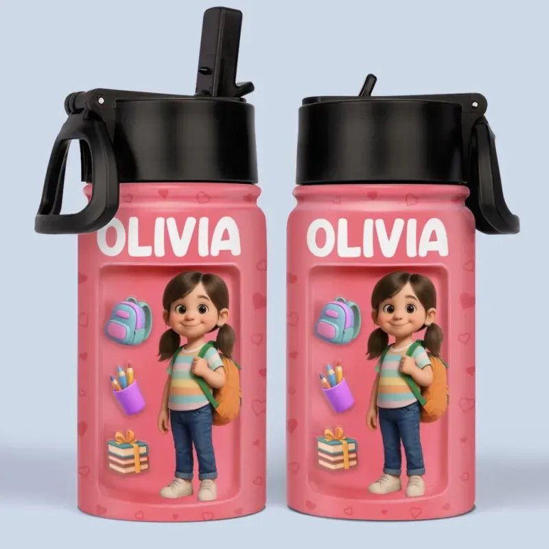 Custom Photo 3D Inflated Effect Printed Kids Water Bottle - Personalized Back To School Gifts For Kids - Fuel Your Bright Young Mind