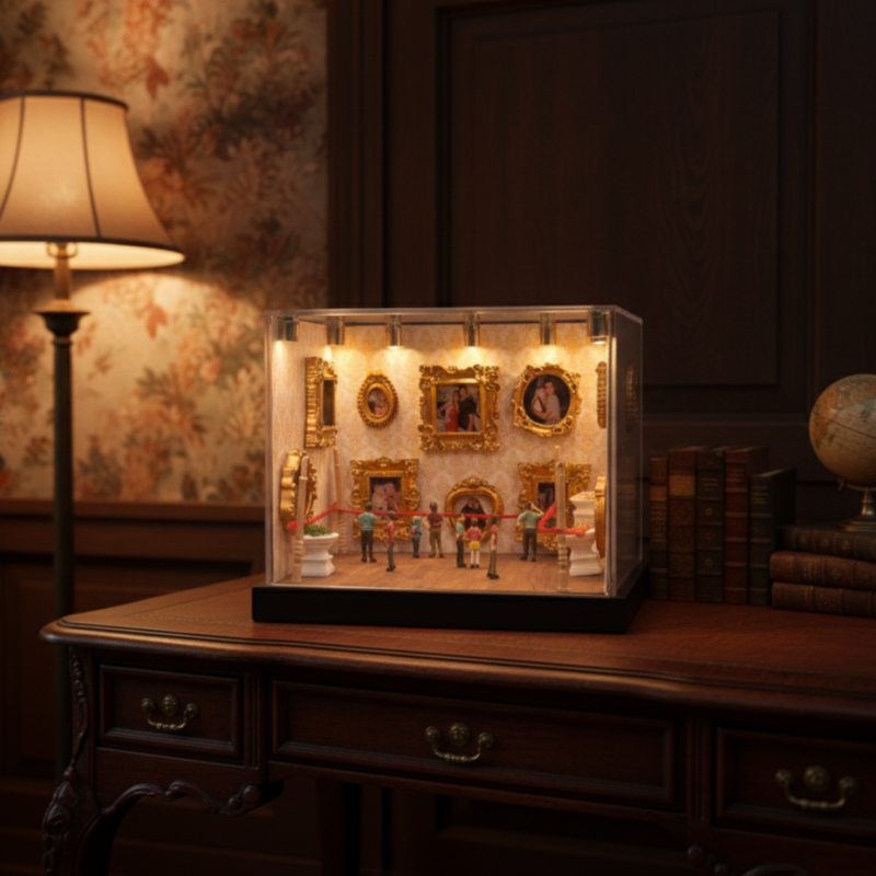 Custom Mini Art Gallery Photo Display Box Personalized Framed Portrait Decor with LED Light- Custom Museum of us Frame