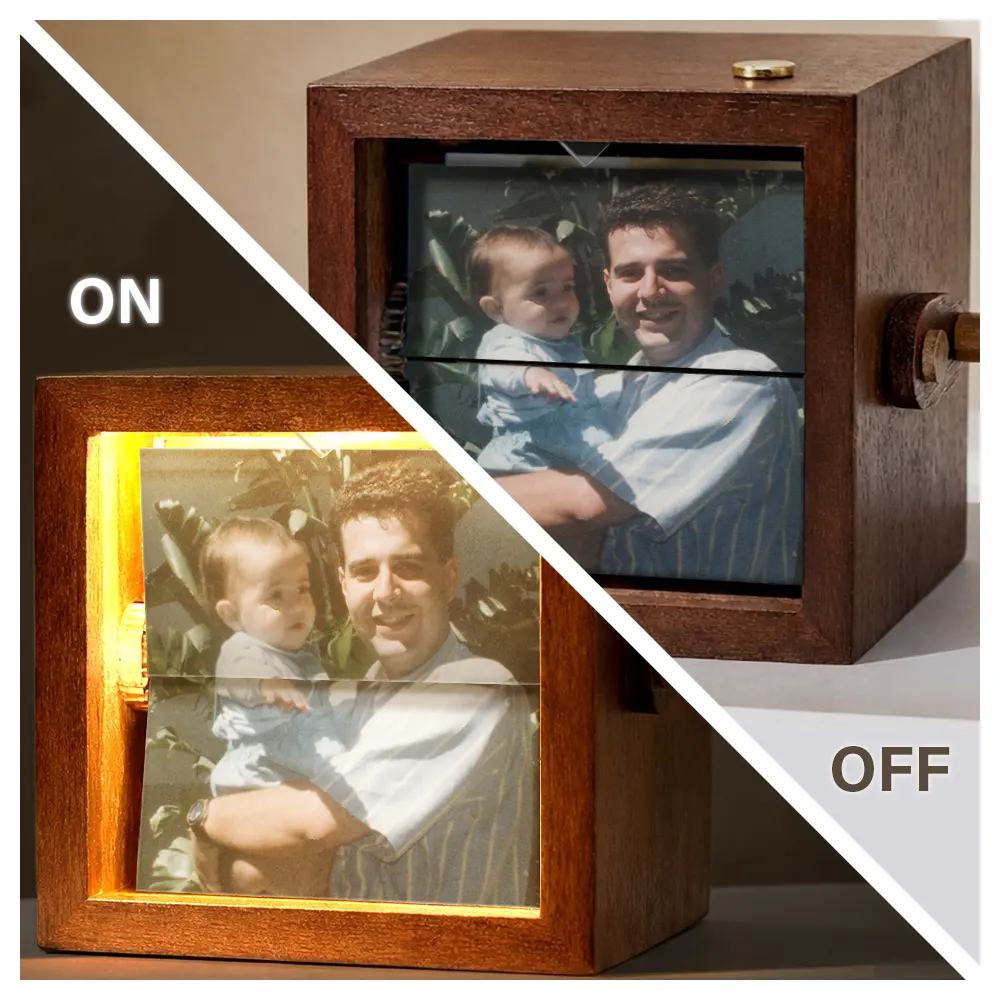 Custom Photo Flipbook Frame Animation Machine Mechanical Hand-cranked Flipbook Box Photo Album with Light Black Walnut Anniversary Gifts