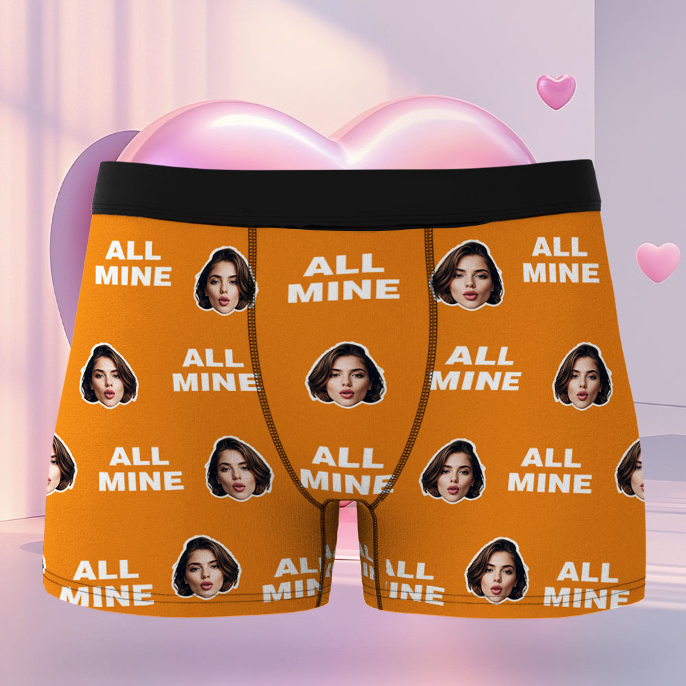 Custom Men's Face Boxer All Mine Face Boxer Briefs Personalized Red Face Boxer Briefs Valentine's Day Underwear Gift - Bestchristmasgifts