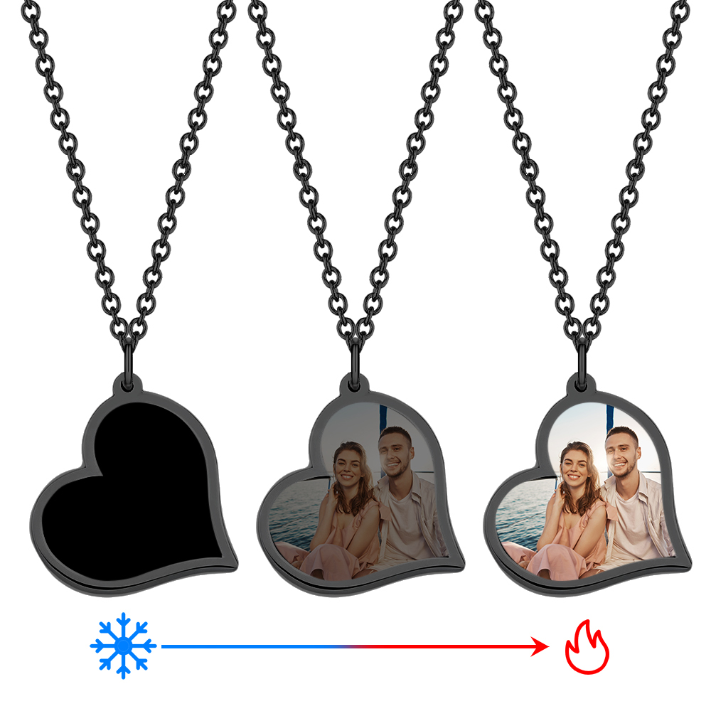 Personalised Photo Temperature-Sensitivel Color-Changing Heart Necklace Photo Gift Necklace for Lover - SantaSocks