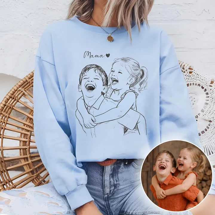 Custom Mom Photo Sketch Sweatshirt/T-shirt Personalized Hand-Drawn Portrait from Photo, Custom Mother’s Day Shirt, Birthday Gift for Mom/Grandma