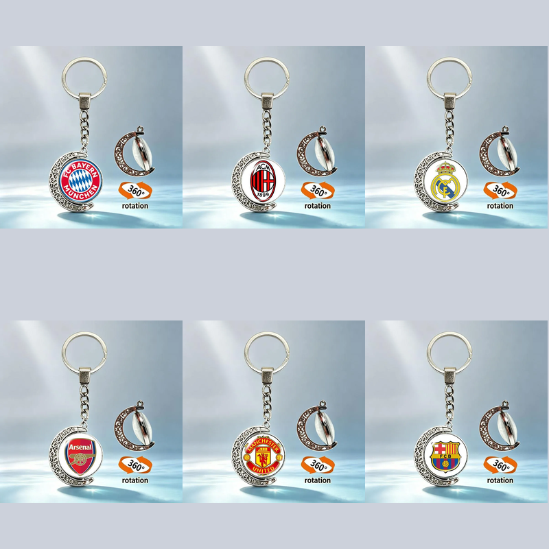 360° Rotating Football Club Keychain Gift for Fans – Premium Metal Key Ring with Engraved Crest Design