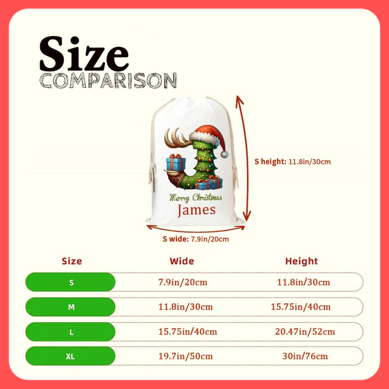 Custom Christmas Alphabet Canvas Gift Bag Tree Snowman Elf Igloo Drawstring Bag with Name Initial Favors Gift for Kids