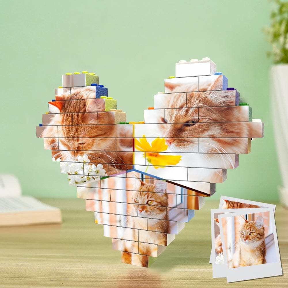 Personalised Colors Building Brick Custom Collage Photo Block Heart Shaped Brick Puzzles Gifts - Giftlab