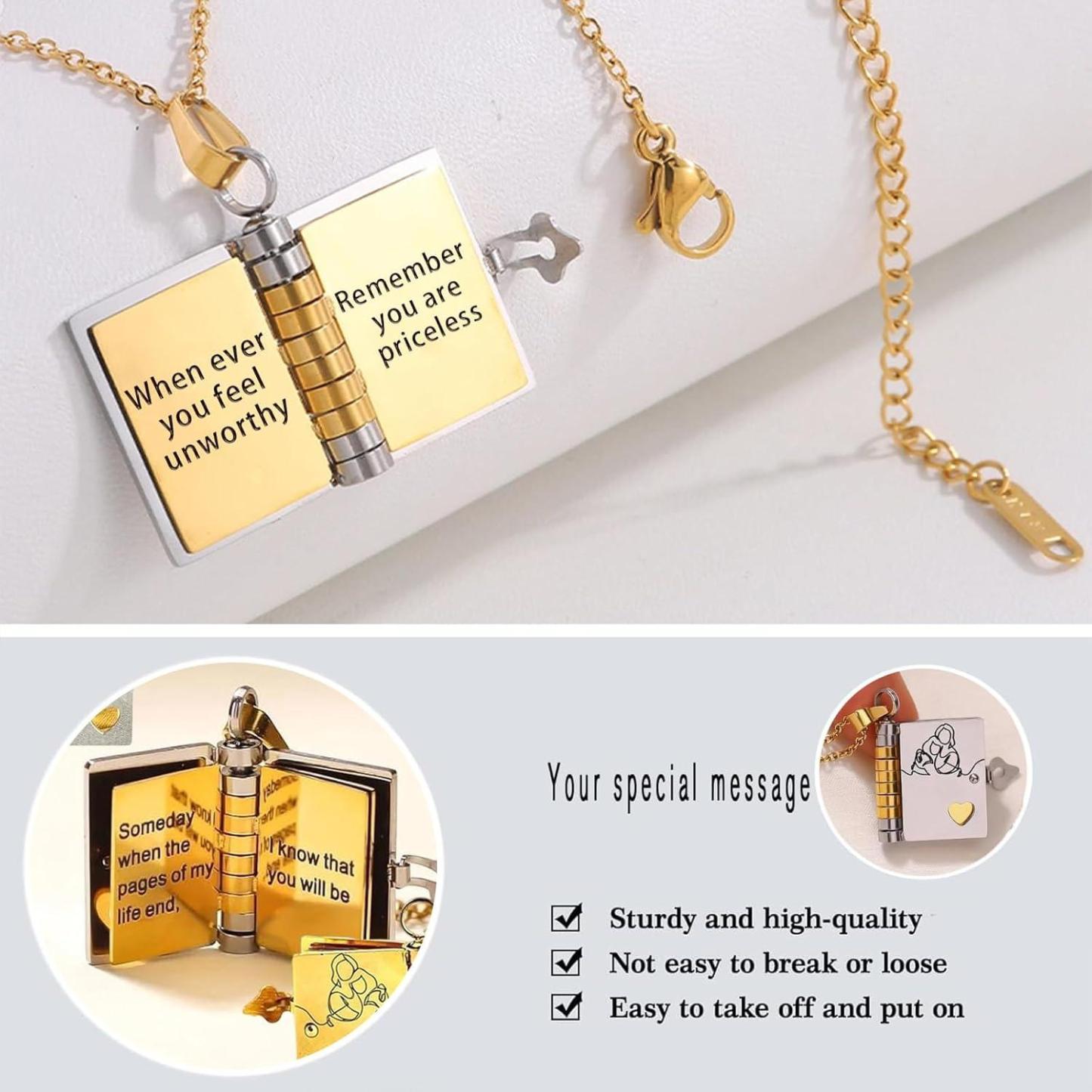 Personalized For Granddaughter Chapter Book Necklace, to My Granddaughter Book Necklace with 6 Engraved Pages, Custom Name Stainless Steel Gift from Granddaughter