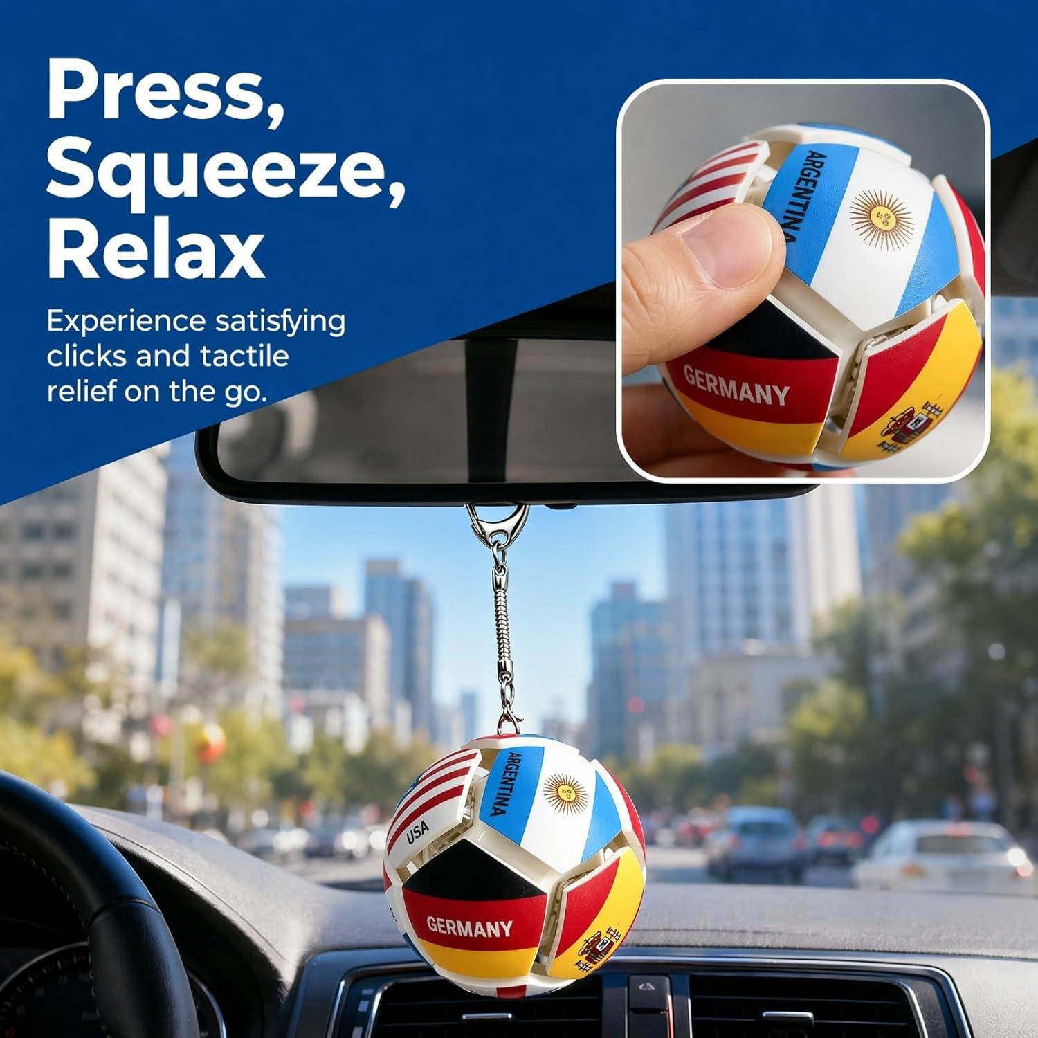 2026 Soccer Flag Soccer Fidget Ball Keychain, 12-Sided Mechanical Clicking Sensory Stress Ball for Adults, Squeeze Stress Relief Balls, Football Key Chain for Keys & Backpack(12 Nation)