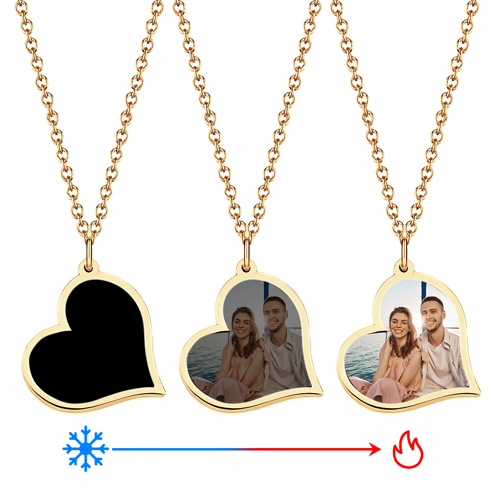 Personalised Photo Temperature-Sensitivel Color-Changing Heart Necklace Photo Gift Necklace for Lover