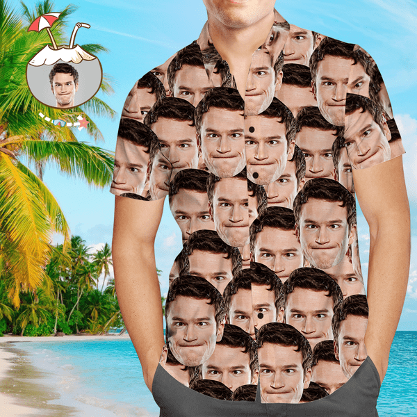 Custom Face Hawaiian Shirt And Beach Shorts Set Personalized Men's Photo Face Mash Set Vacation Party Gift for Company - Giftlab