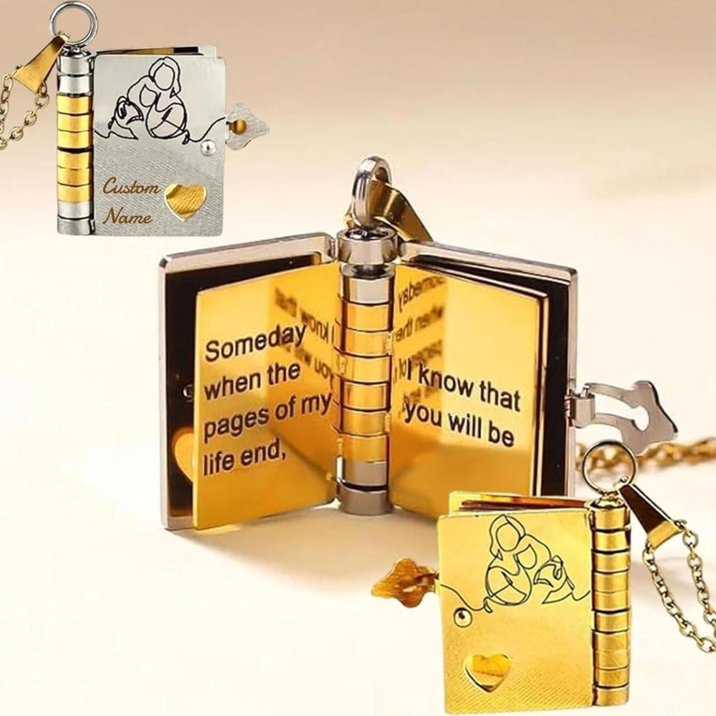 Personalized For Granddaughter Chapter Book Necklace, to My Granddaughter Book Necklace with 6 Engraved Pages, Custom Name Stainless Steel Gift from Granddaughter