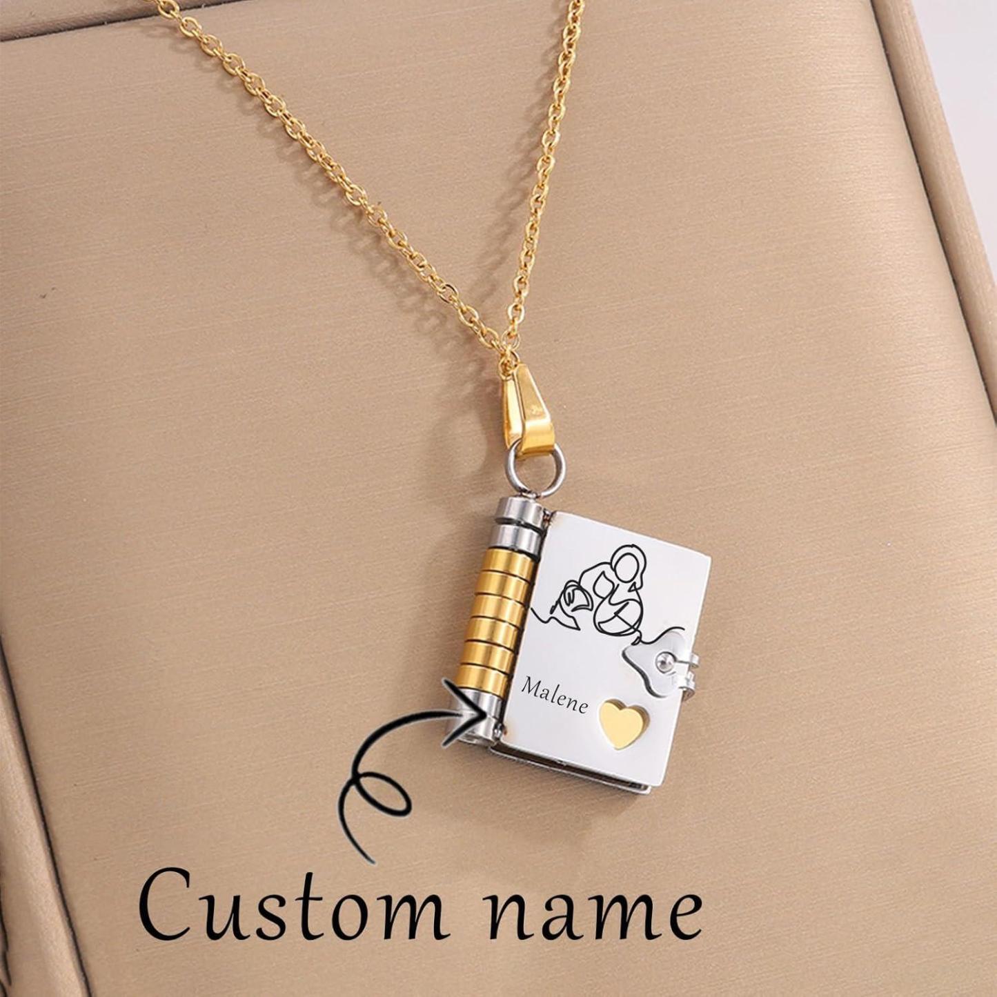 Personalized For Granddaughter Chapter Book Necklace, to My Granddaughter Book Necklace with 6 Engraved Pages, Custom Name Stainless Steel Gift from Granddaughter