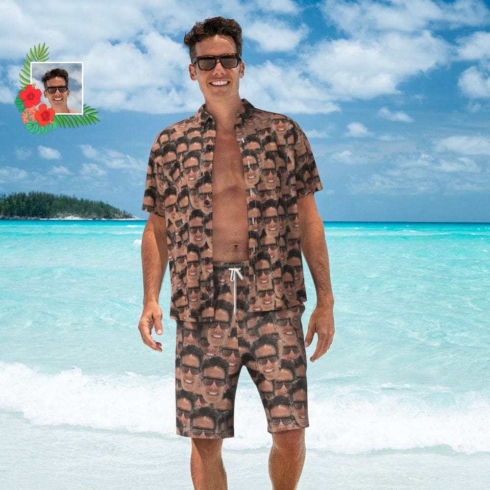 Custom Face Hawaiian Shirt And Beach Shorts Set Personalized Men's Photo Face Mash Set Vacation Party Gift for Company - Giftlab