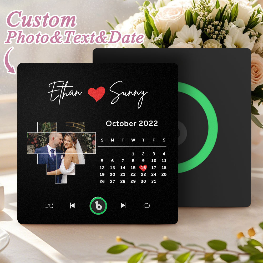 Custom Musical Fridge Magnets Personalized Heart Photo Calendar Song Magnet For Fridge with Date Wedding Gifts Anniversary Gifts for Him - Bestchristmasgifts