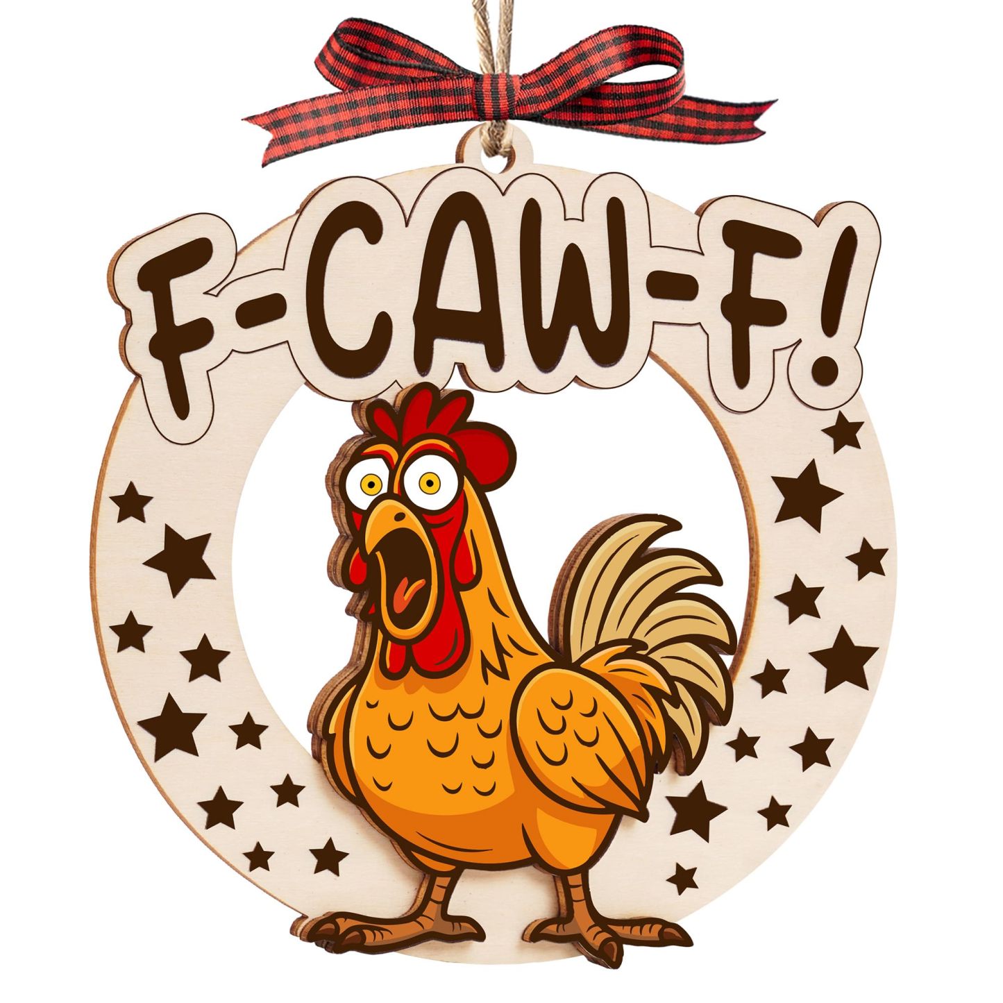 Funny F-Caw-F Chicken Christmas Ornaments, Funny White Elephant Gag Gifts, Unique for Chickens Lovers, Adults, Women, Farmhouse Xmas Hanging Decorations