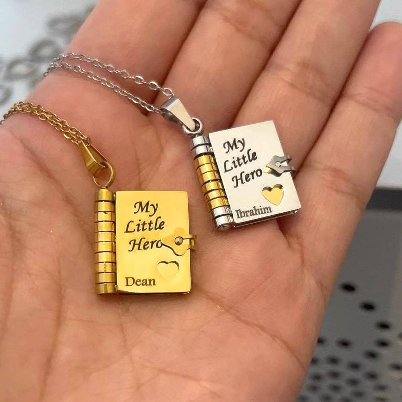 Personalized My Little Hero Book Necklace A Letter to My Son in a Locket Adjustable Pendant with Message Inside Meaningful Jewelry Gift for Him