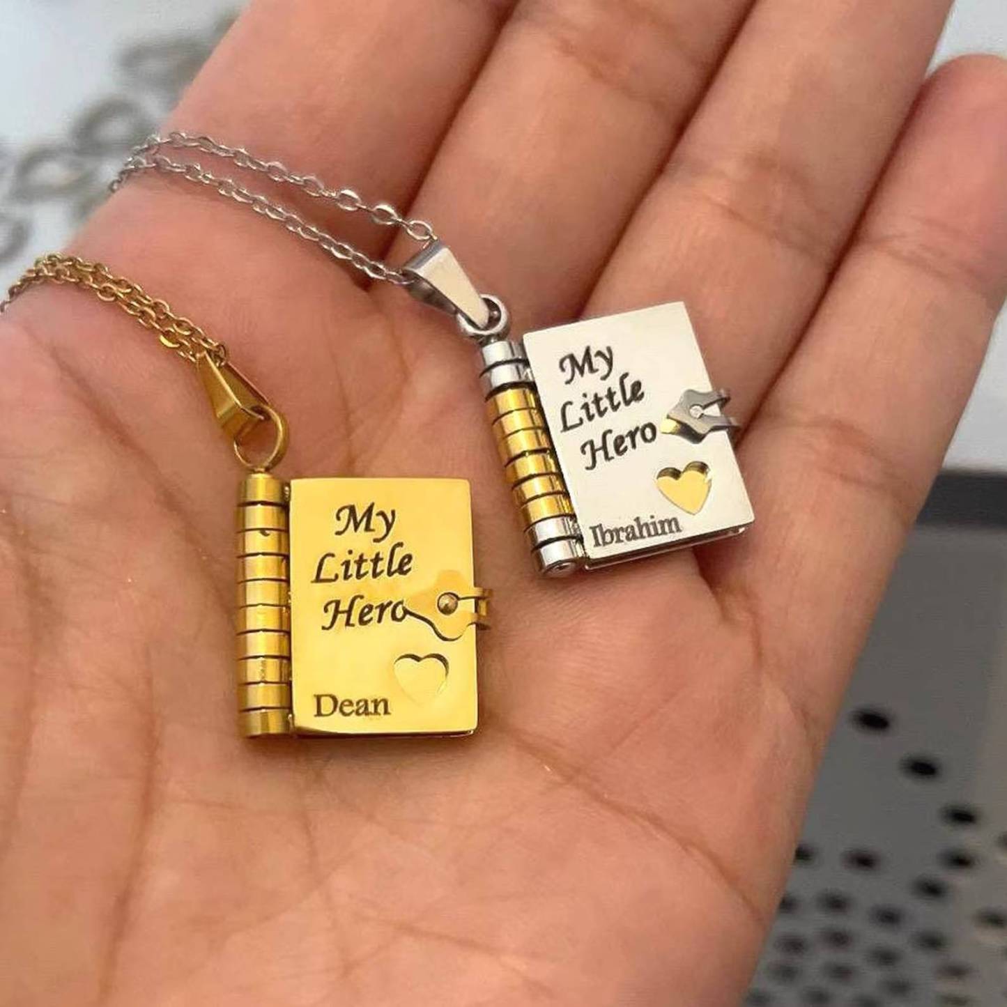 Personalized My Little Hero Book Necklace A Letter to My Son in a Locket Adjustable Pendant with Message Inside Meaningful Jewelry Gift for Him