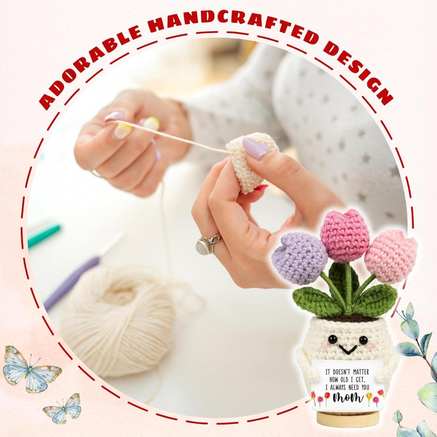 Gifts for Mom from Daughter Son - Cute Mothers Day, Birthday Gifts for Moms, Mother, Mama - 5.51'' x 4.13'' Mother's Day Knitted Positive Tulip Flowers Mom Crochet Doll