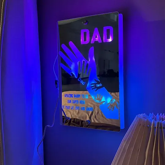 Father's Day Gift Idea Customized Father's Arm Child Palm Name Mirror Lamp
