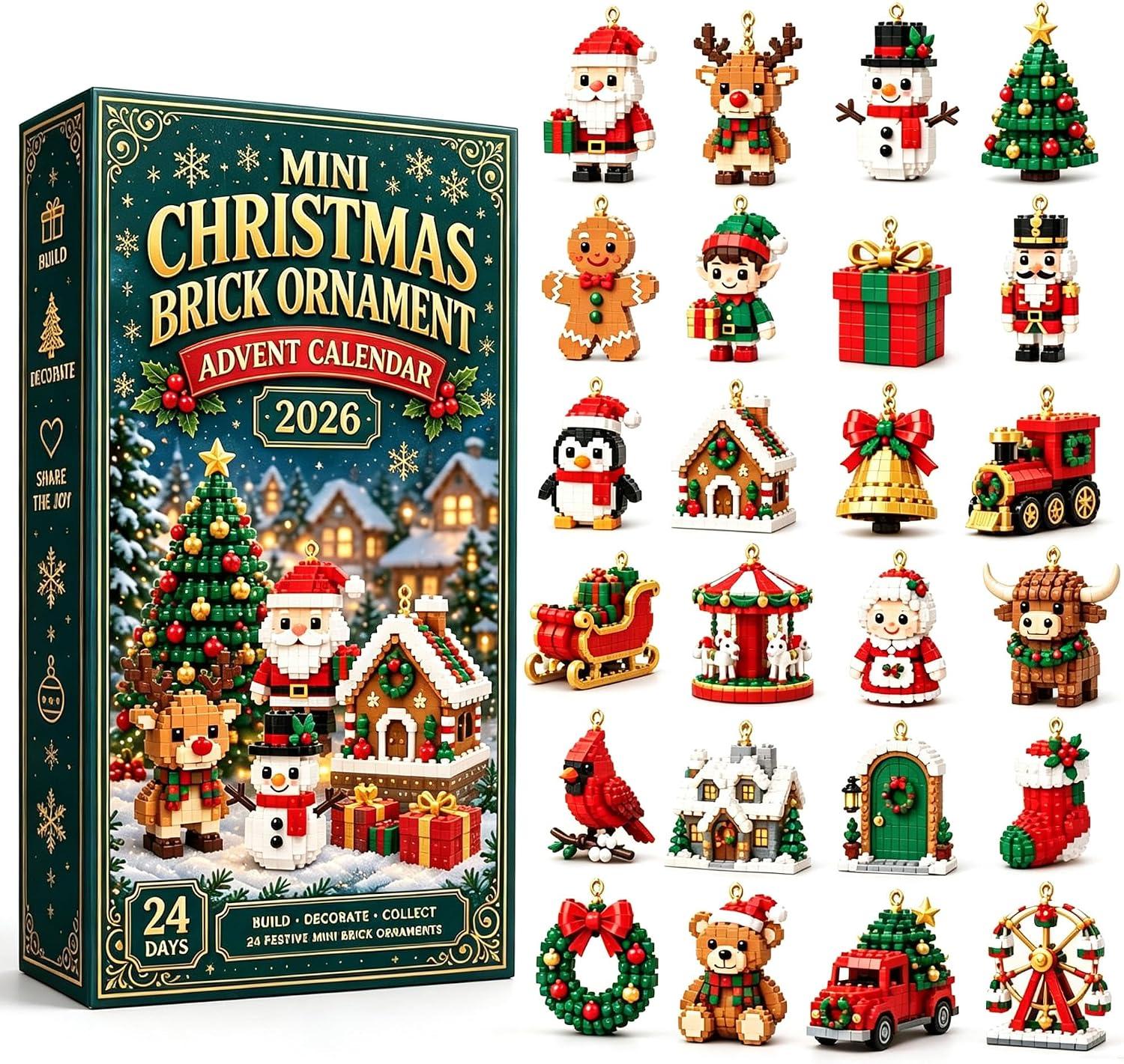 24-Day Mini Christmas Brick Ornament Advent Calendar,1set