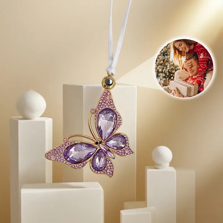 Custom Photo Projection Pendant Laser Colorful Butterfly Projection Pendant Car Decoration Christmas Ornaments