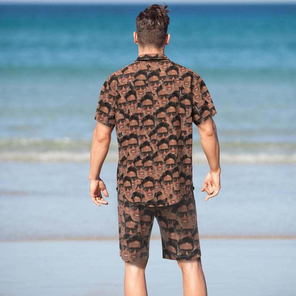 Custom Face Hawaiian Shirt And Beach Shorts Set Personalized Men's Photo Face Mash Set Vacation Party Gift for Company - Giftlab