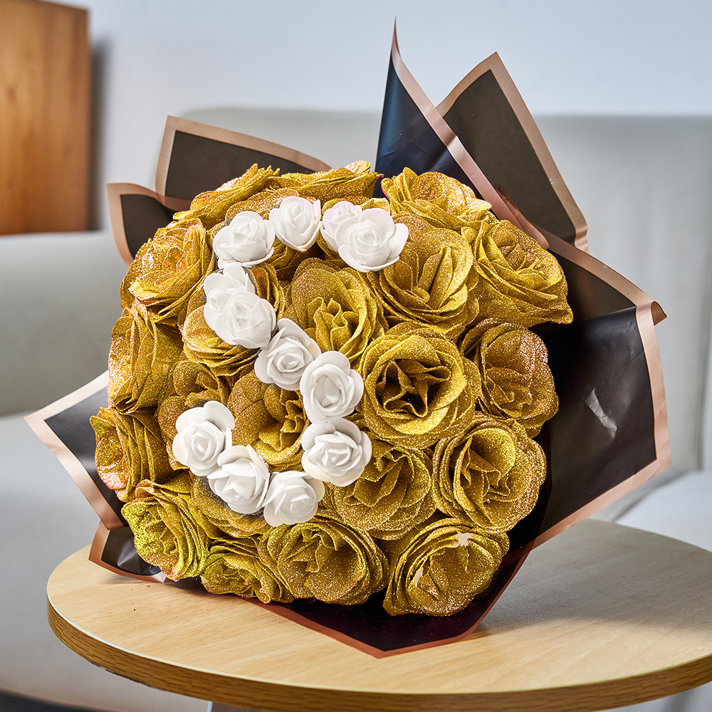 Glitter Rose Bouquet Personalized Glittery initial Eternal Rose Bouquet