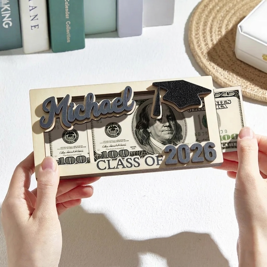 Graduation Gifts 2026 Money Holder for Her Him, Wooden Class of 2026 Graduation Cash Holder, Money Envelopes Box for Cash Gifts for College High School