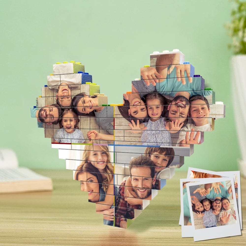 Personalised Colors Building Brick Custom Collage Photo Block Heart Shaped Brick Puzzles Gifts - Giftlab