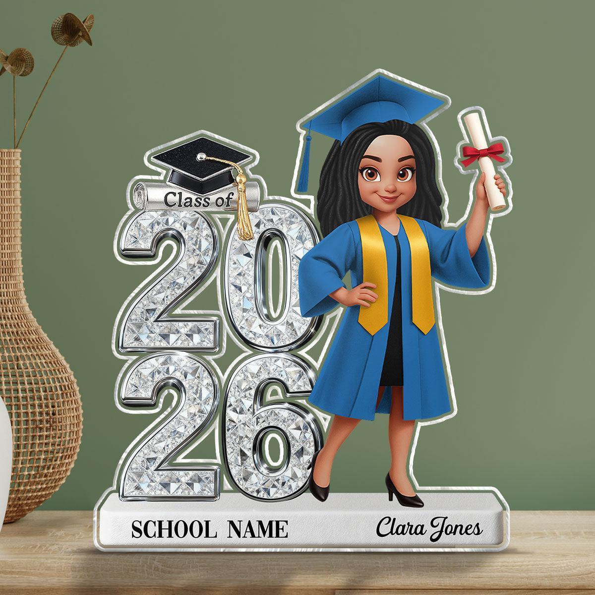 Custom Graduation Figure Doll Shiny Effect Class Of 2026 2027 Senior 2D Flat - Personalized Acrylic Block Plaque - Graduation Gift For Graduates, Daughter, Son