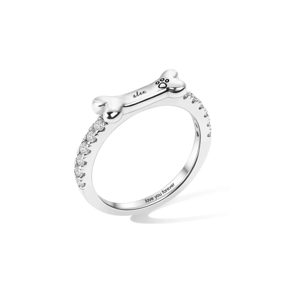 Personalized Dog Shaped Bone Memorial Ring, Dog Lover Gift
